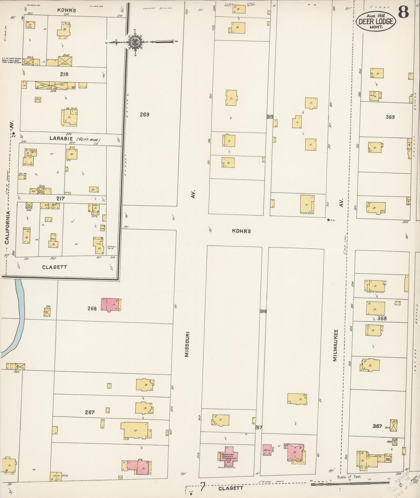 Sanborn Fire Insurance Map from Deer Lodge, Powell County, Montana (1912), Sheet #0008 - Complete Map Set gallery image, historic Sanborn map, vintage wall art, Montana Montana