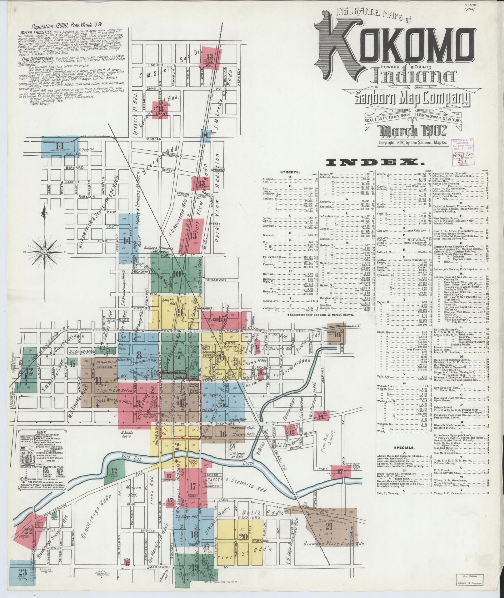 Sanborn Fire Insurance Map from Kokomo, Howard County, Indiana (1902), Sheet #0001 - Complete Map Set gallery image, historic Sanborn map, vintage wall art, Indiana Indiana