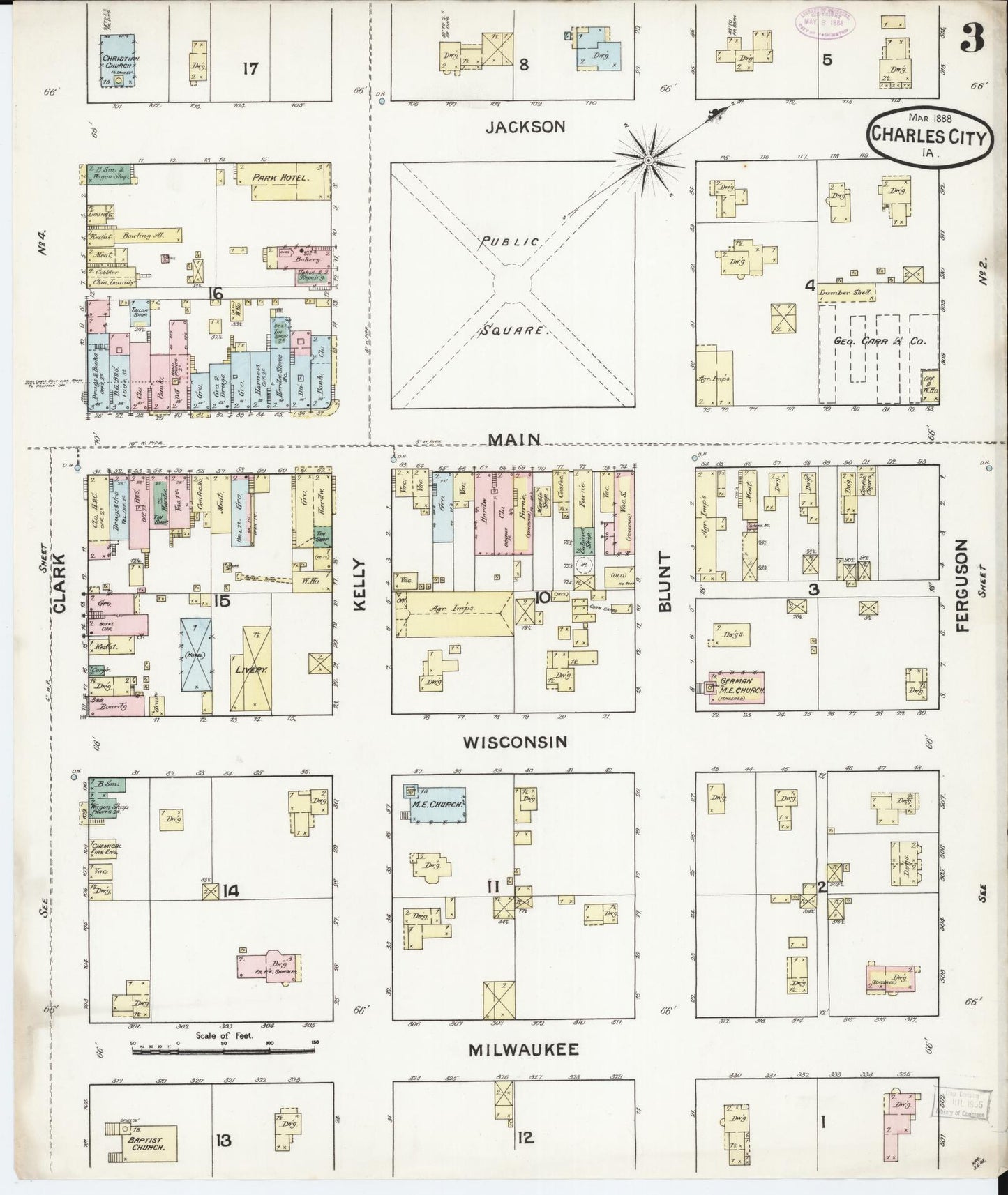 Sanborn Fire Insurance Map from Charles City, Floyd County, Iowa (1888), Sheet #0003 - Historic Sanborn Fire Insurance Map Print, vintage old map wall art