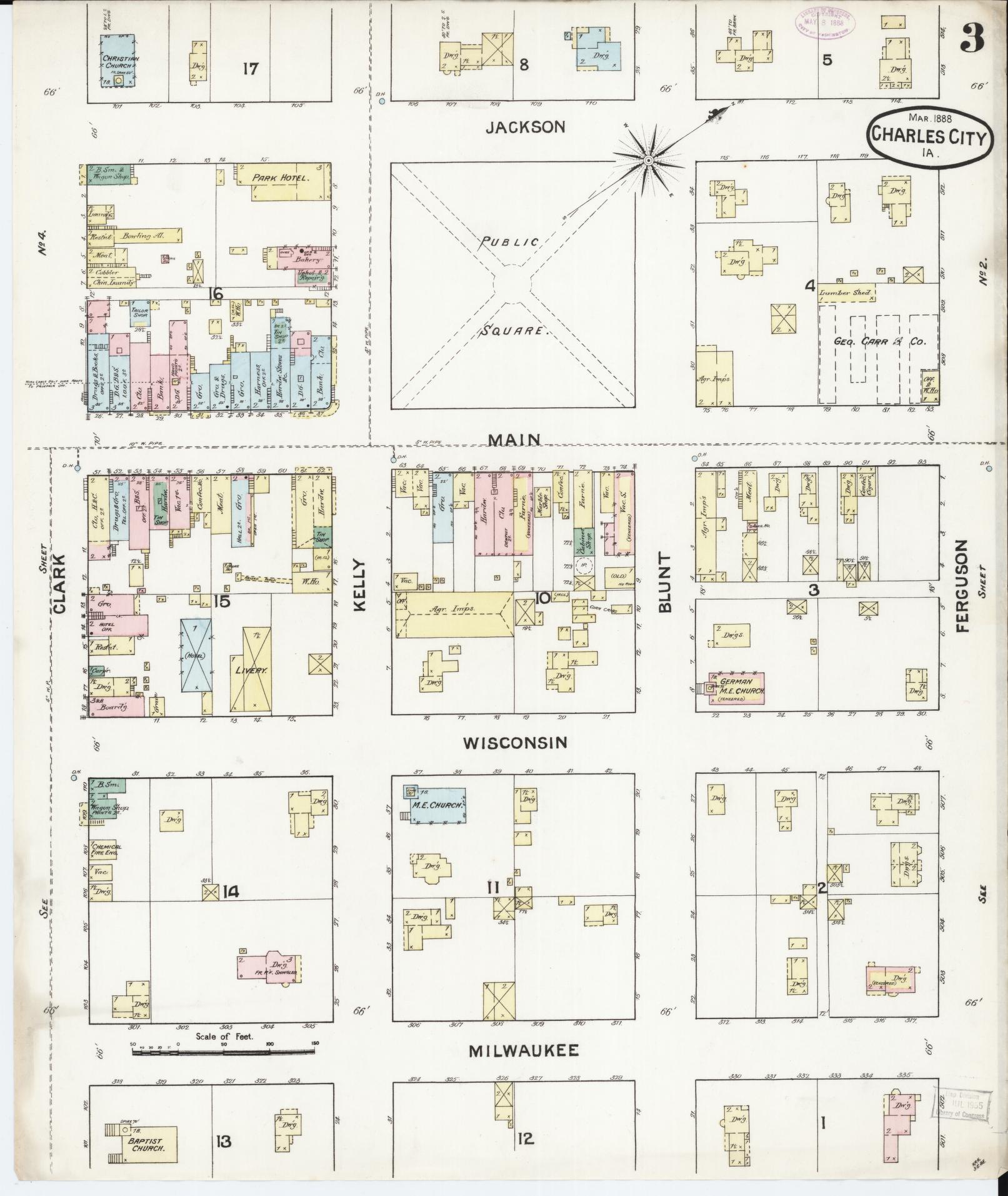 Sanborn Fire Insurance Map from Charles City, Floyd County, Iowa (1888), Sheet #0003 - Historic Sanborn Fire Insurance Map Print, vintage old map wall art