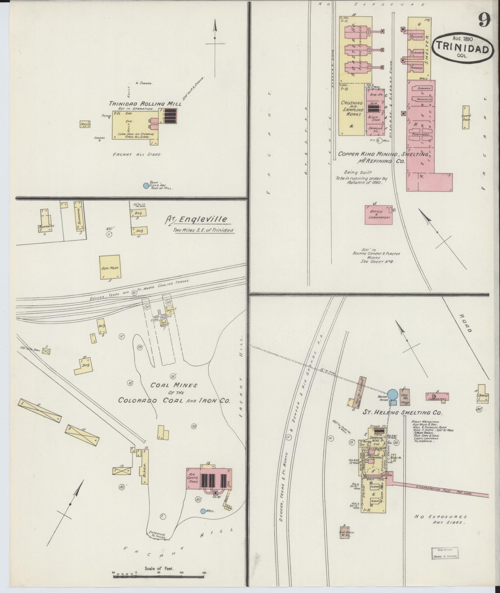 Sanborn Fire Insurance Map from Trinidad, Las Animas County, Colorado (1890), Sheet #0009 - Complete Map Set gallery image, historic Sanborn map, vintage wall art, Colorado Colorado