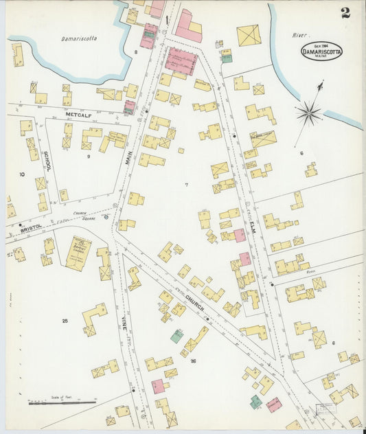 Sanborn Fire Insurance Map from Damariscotta, Lincoln County, Maine (1904), Sheet #0002 - Historic Sanborn Fire Insurance Map Print, vintage old map wall art, antique decor, genealogy gift, Maine Maine map