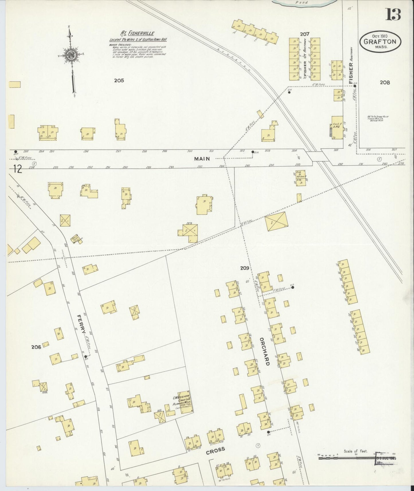 Sanborn Fire Insurance Map from Grafton, Worcester County, Massachusetts (1910), Sheet #0013 - Complete Map Set gallery image, historic Sanborn map, vintage wall art, Massachusetts Massachusetts