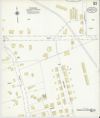 Sanborn Fire Insurance Map from Grafton, Worcester County, Massachusetts (1910), Sheet #0013 - Complete Map Set gallery image, historic Sanborn map, vintage wall art, Massachusetts Massachusetts