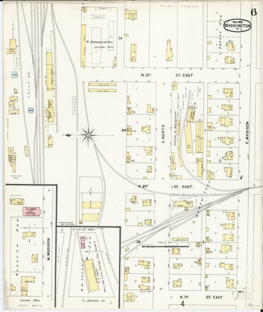 Sanborn Fire Insurance Map from Washington, Washington County, Iowa (1897), Sheet #0006 - Historic Sanborn Fire Insurance Map Print, vintage old map wall art