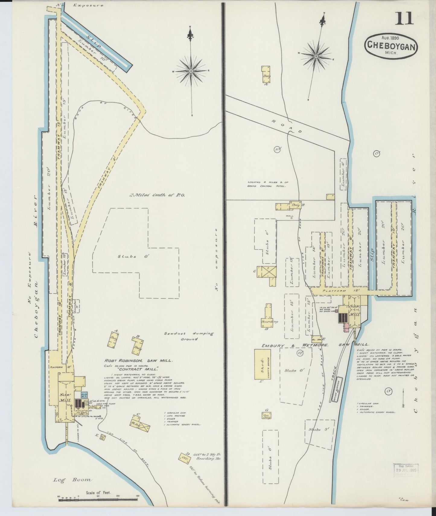 Sanborn Fire Insurance Map from Cheboygan, Cheboygan County, Michigan (1890), Sheet #0011 - Historic Sanborn Fire Insurance Map Print, vintage old map wall art, antique decor, genealogy gift, Michigan Michigan map