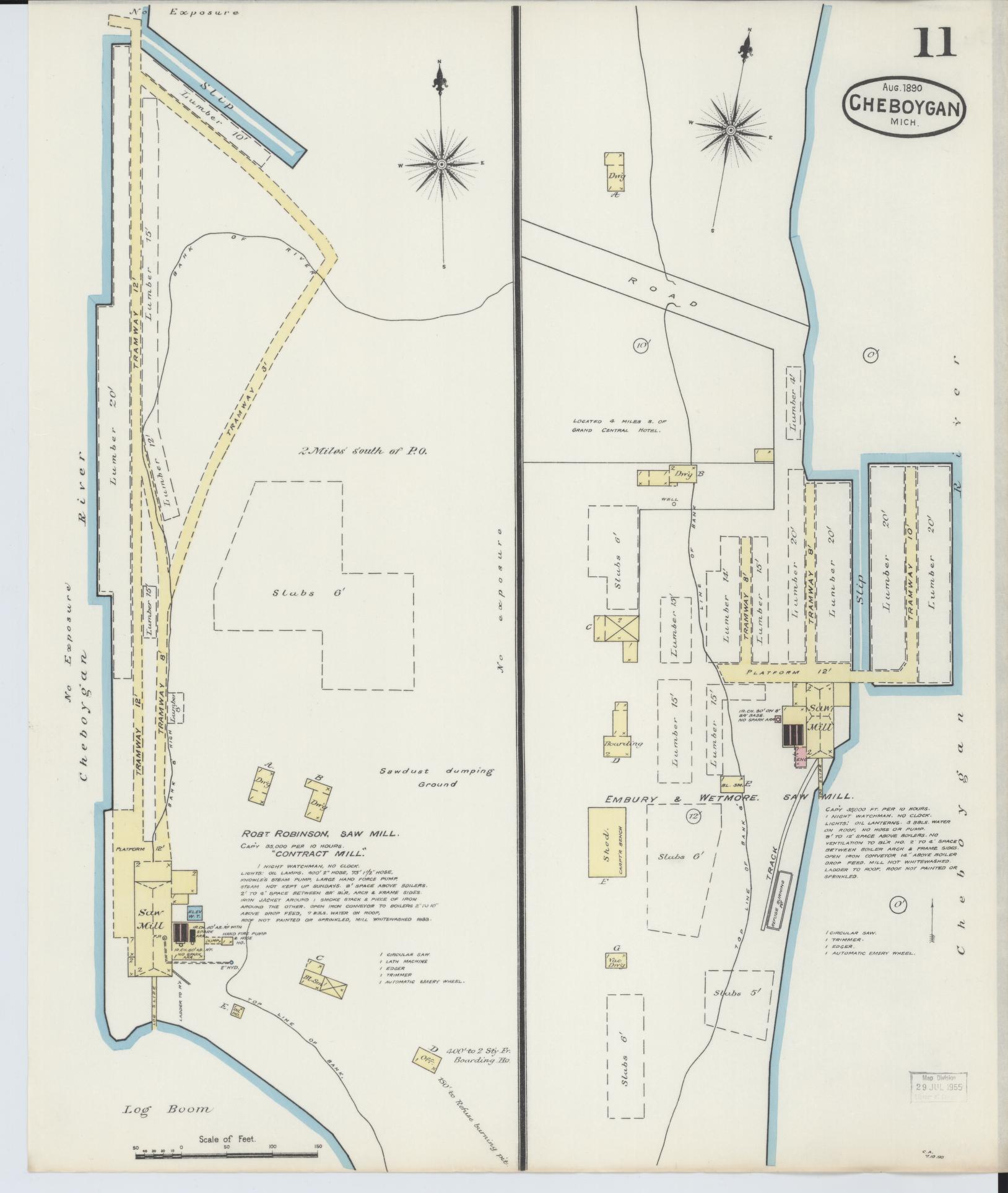 Sanborn Fire Insurance Map from Cheboygan, Cheboygan County, Michigan (1890), Sheet #0011 - Historic Sanborn Fire Insurance Map Print, vintage old map wall art, antique decor, genealogy gift, Michigan Michigan map