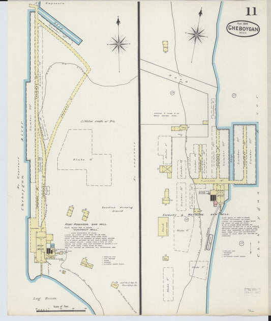 Sanborn Fire Insurance Map from Cheboygan, Cheboygan County, Michigan (1890), Sheet #0011 - Historic Sanborn Fire Insurance Map Print, vintage old map wall art, antique decor, genealogy gift, Michigan Michigan map