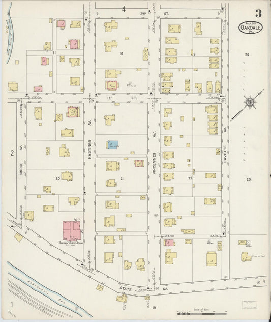 Sanborn Fire Insurance Map from Oakdale, Allegheny County, Pennsylvania (1915), Sheet #0003 - Historic Sanborn Fire Insurance Map Print, vintage old map wall art, antique decor, genealogy gift, Pennsylvania Pennsylvania map
