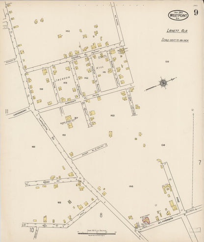 Sanborn Fire Insurance Map from West Point, Troup County, Georgia (1922), Sheet #0009 - Complete Map Set gallery image, historic Sanborn map, vintage wall art, Alabama Alabama