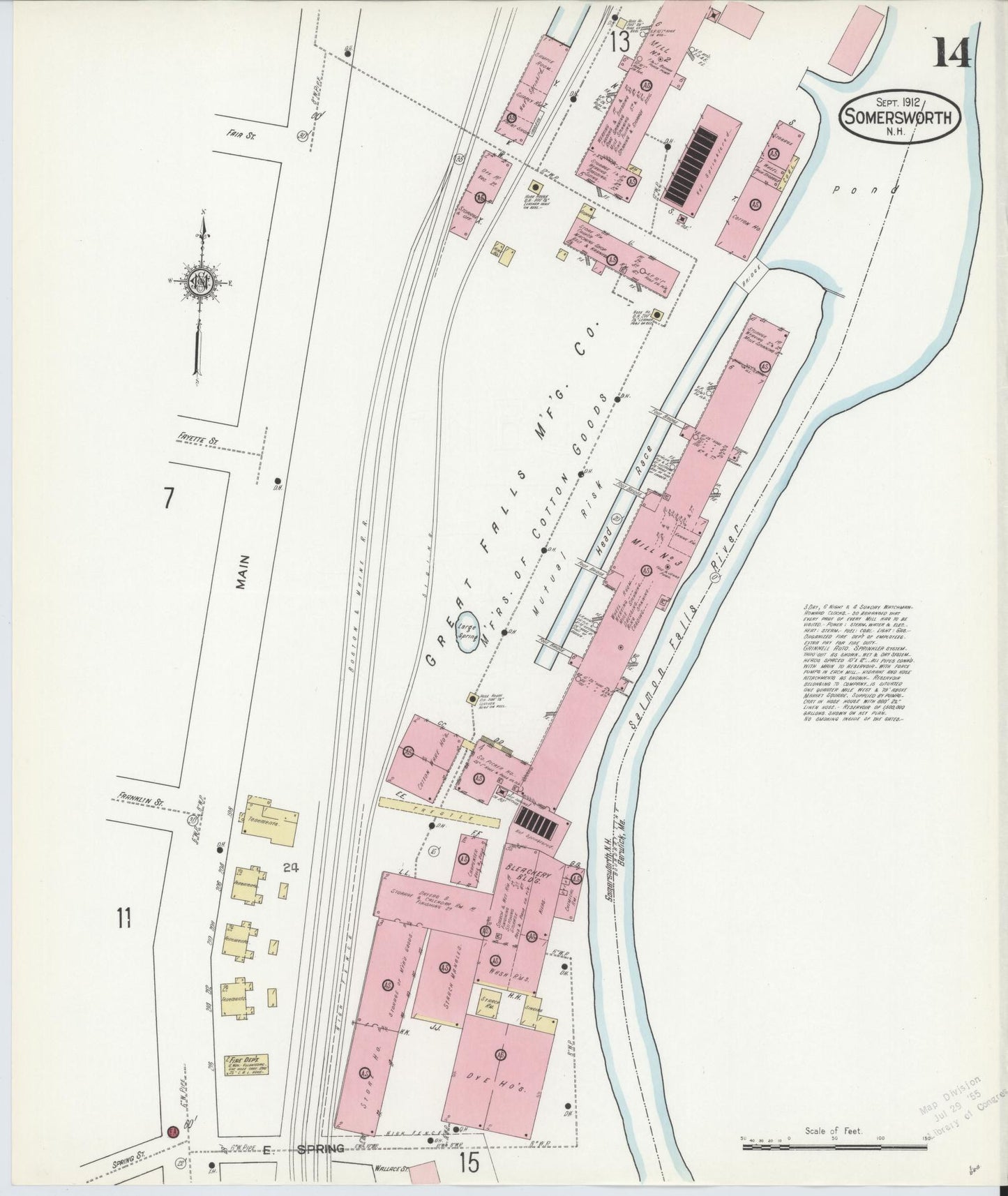 Sanborn Fire Insurance Map from Somersworth, Strafford County, New Hampshire (1912), Sheet #0014 - Complete Map Set gallery image, historic Sanborn map, vintage wall art, Maine Maine