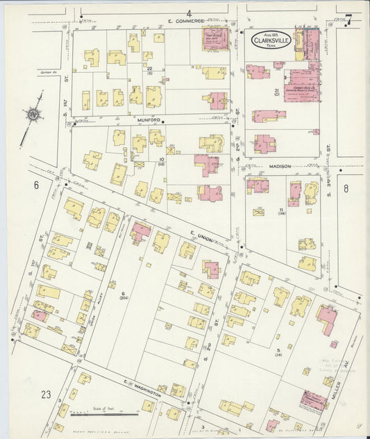 Sanborn Fire Insurance Map from Clarksville, Montgomery County, Tennessee (1913), Sheet #0007 - Historic Sanborn Fire Insurance Map Print, vintage old map wall art, antique decor, genealogy gift, Tennessee Tennessee map