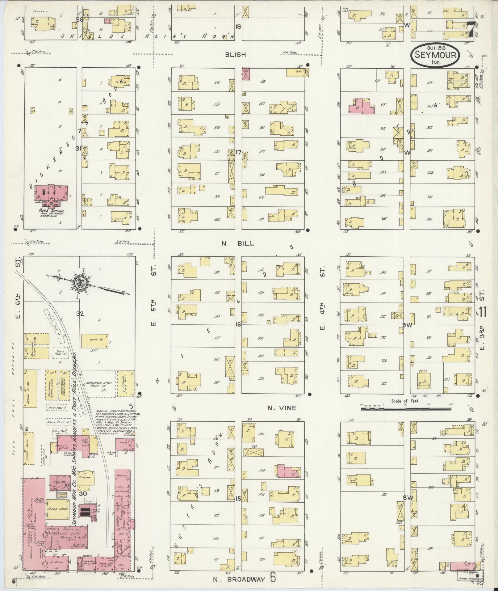 Sanborn Fire Insurance Map from Seymour, Jackson County, Indiana (1913), Sheet #0007 - Complete Map Set gallery image, historic Sanborn map, vintage wall art, Indiana Indiana