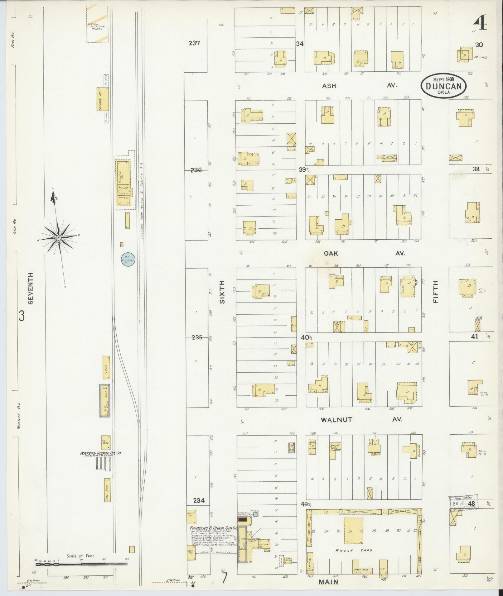 Sanborn Fire Insurance Map from Duncan, Stephens County, Oklahoma (1908), Sheet #0004 - Historic Sanborn Fire Insurance Map Print, vintage old map wall art, antique decor, genealogy gift, Oklahoma Oklahoma map