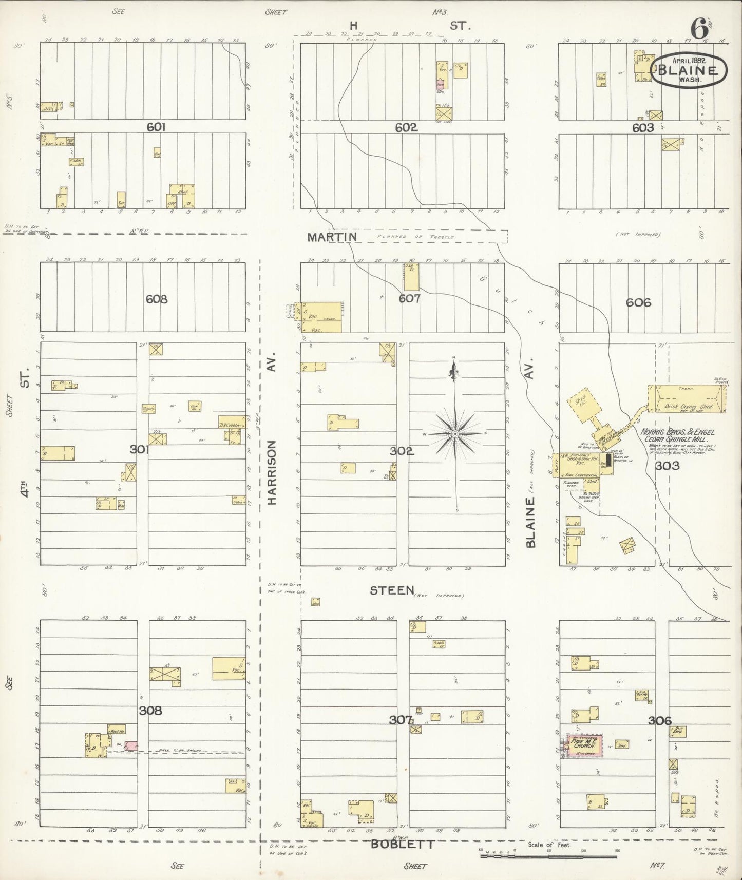 Sanborn Fire Insurance Map from Blaine, Whatcom County, Washington (1892), Sheet #0006 - Complete Map Set gallery image, historic Sanborn map, vintage wall art, Washington Washington