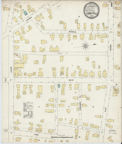 Sanborn Fire Insurance Map from Lisbon Falls, Androscoggin County, Maine (1897), Sheet #0001 - Complete Map Set gallery image, historic Sanborn map, vintage wall art, Maine Maine