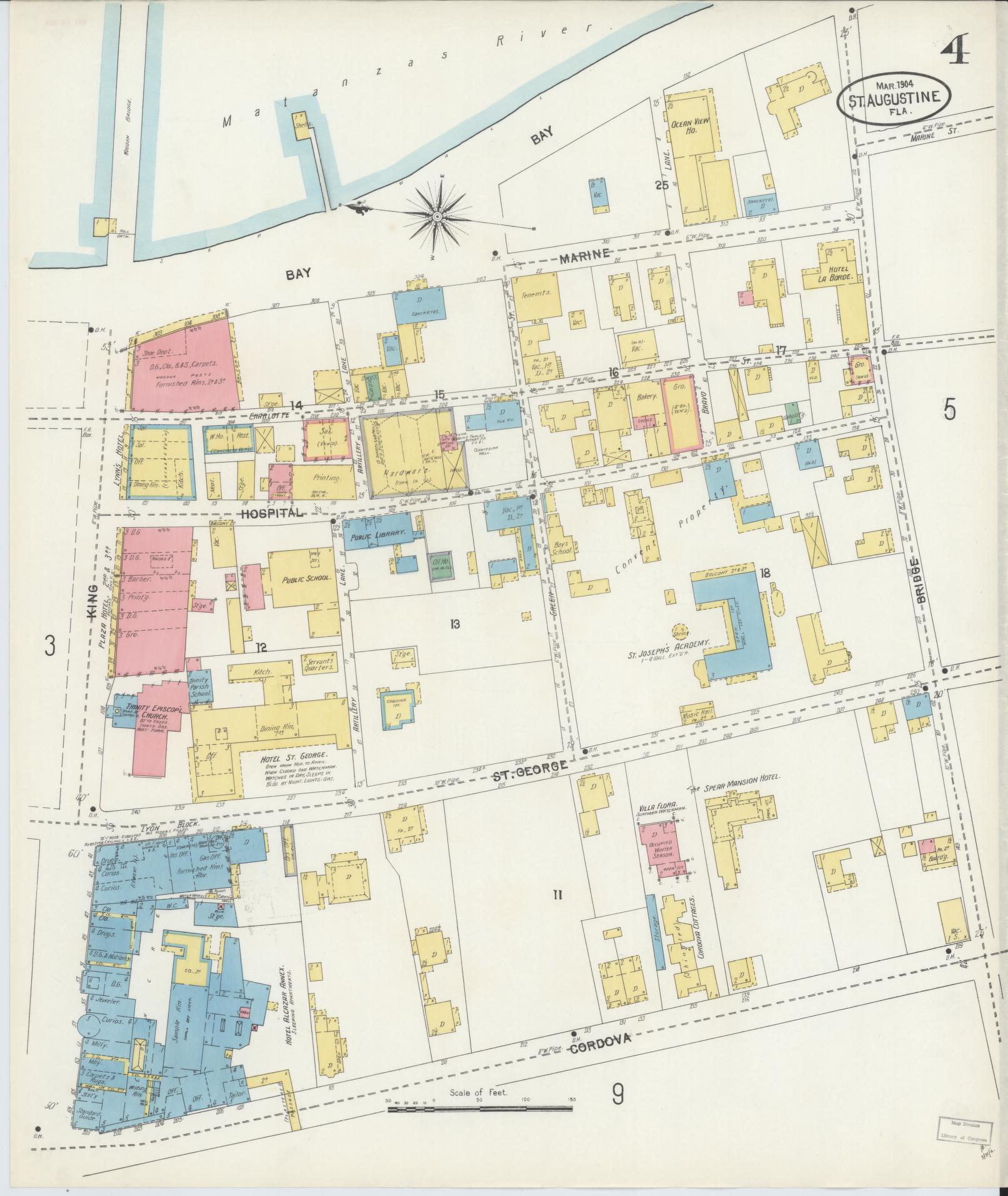 Sanborn Fire Insurance Map from Saint Augustine, Saint John's County, Florida (1904), Sheet #0004 - Complete Map Set gallery image, historic Sanborn map, vintage wall art, Florida Florida
