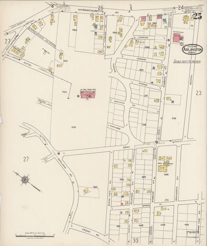 Sanborn Fire Insurance Map from Arlington, Middlesex County, Massachusetts (1922), Sheet #0025 - Historic Sanborn Fire Insurance Map Print, vintage old map wall art, antique decor, genealogy gift, Massachusetts Massachusetts map
