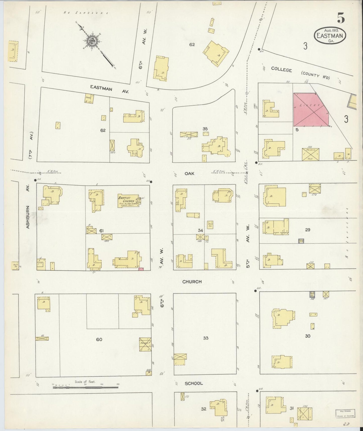 Sanborn Fire Insurance Map from Eastman, Dodge County, Georgia (1913), Sheet #0005 - Historic Sanborn Fire Insurance Map Print, vintage old map wall art, antique decor, genealogy gift, Georgia Georgia map