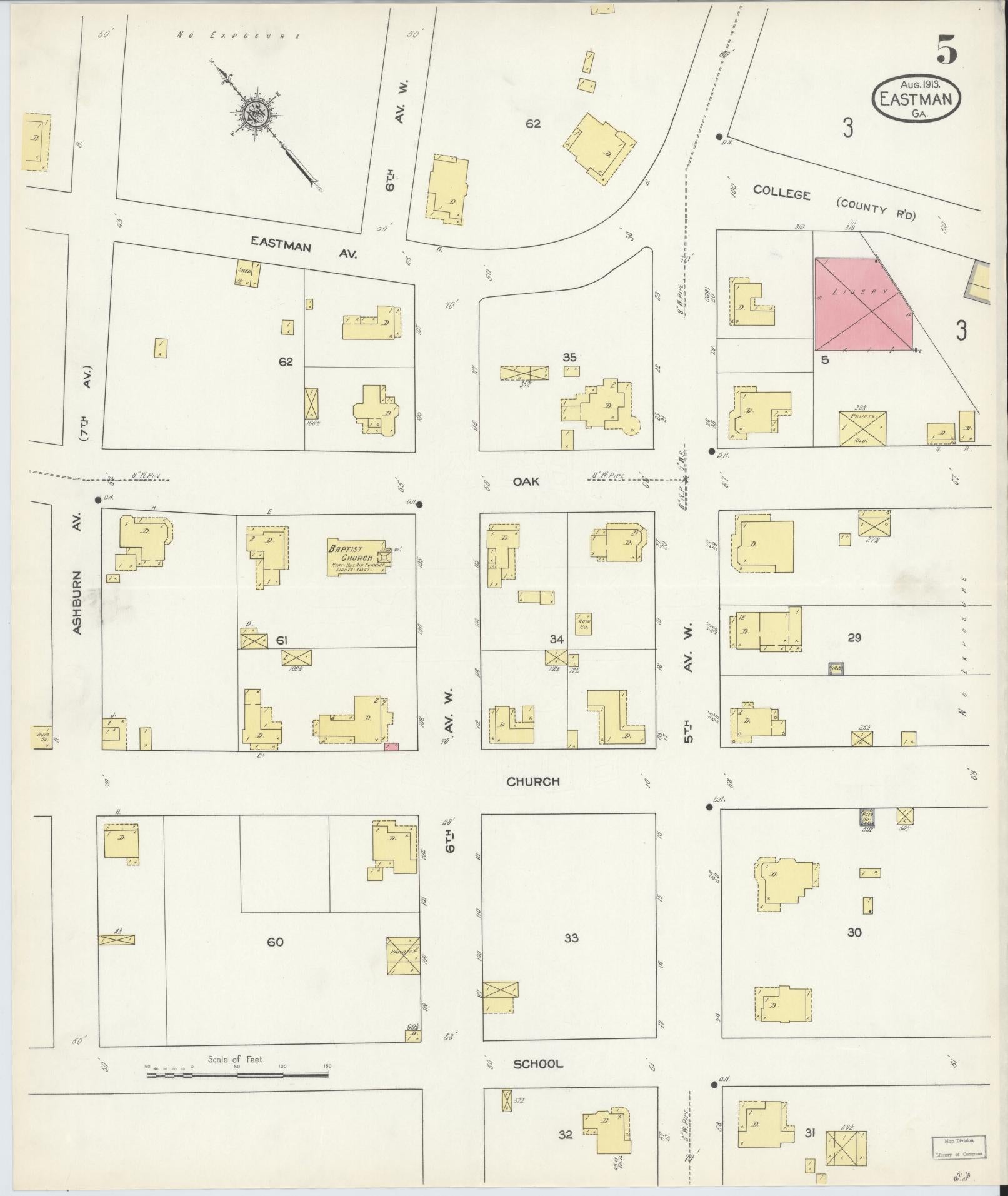 Sanborn Fire Insurance Map from Eastman, Dodge County, Georgia (1913), Sheet #0005 - Historic Sanborn Fire Insurance Map Print, vintage old map wall art, antique decor, genealogy gift, Georgia Georgia map