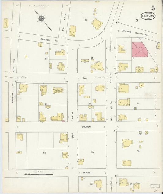 Sanborn Fire Insurance Map from Eastman, Dodge County, Georgia (1913), Sheet #0005 - Historic Sanborn Fire Insurance Map Print, vintage old map wall art, antique decor, genealogy gift, Georgia Georgia map