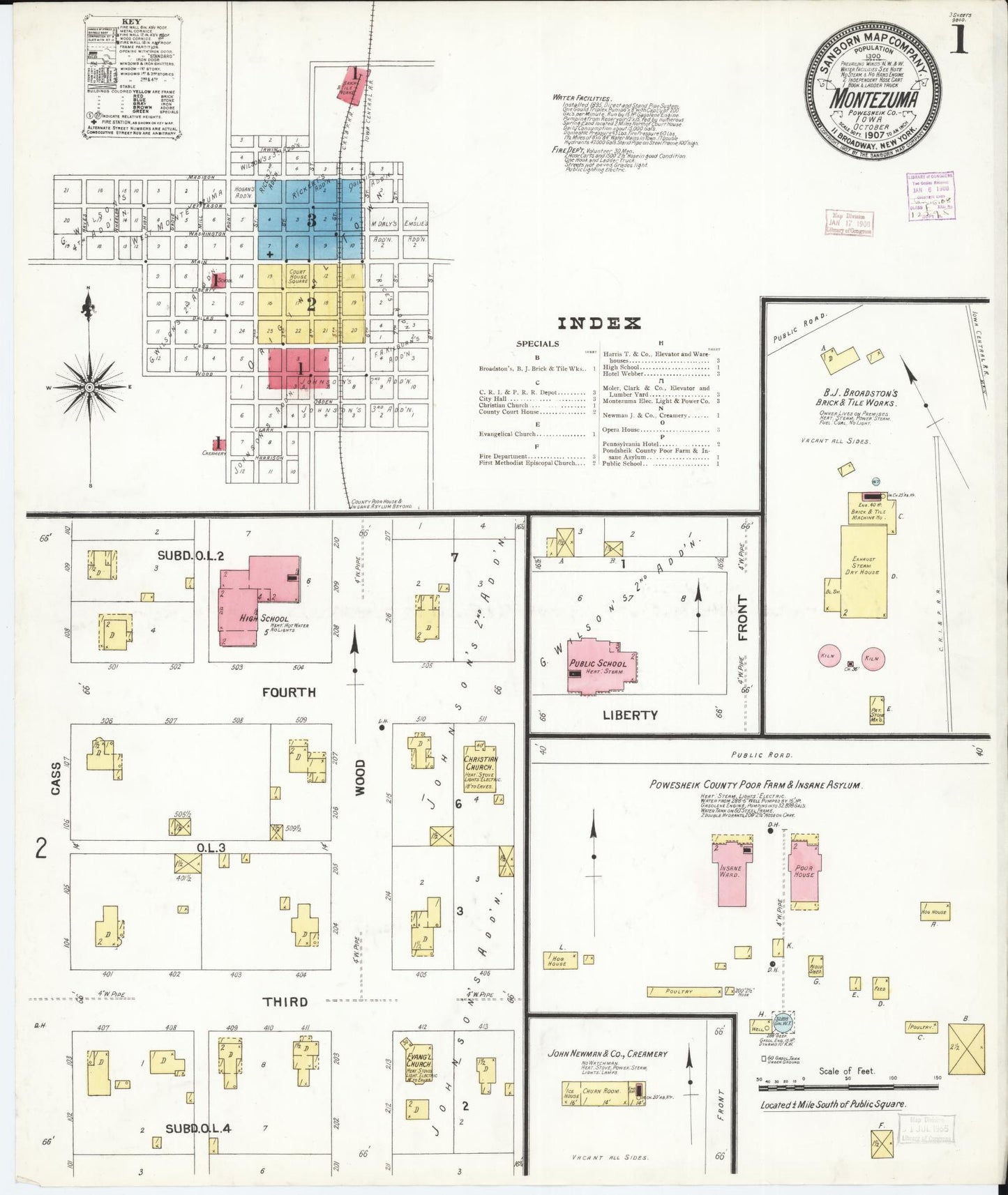 Sanborn Fire Insurance Map from Montezuma, Poweshiek County, Iowa (1907), Sheet #0001 - Historic Sanborn Fire Insurance Map Print