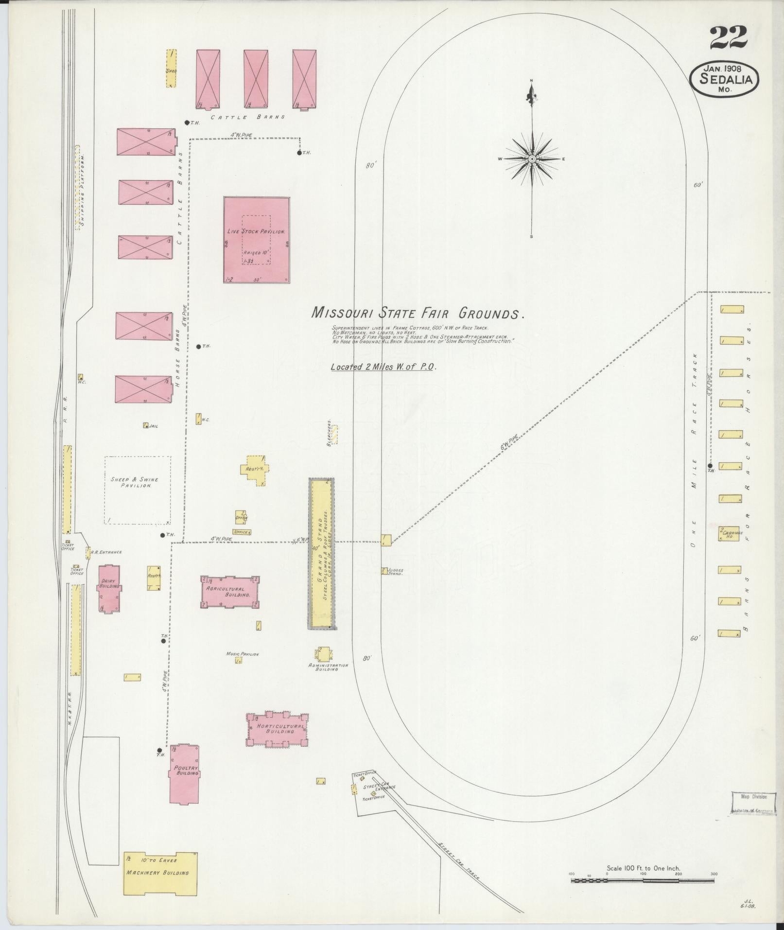 Sanborn Fire Insurance Map from Sedalia, Pettis County, Missouri (1908), Sheet #0022 - Historic Sanborn Fire Insurance Map Print, vintage old map wall art, antique decor, genealogy gift, Missouri Missouri map
