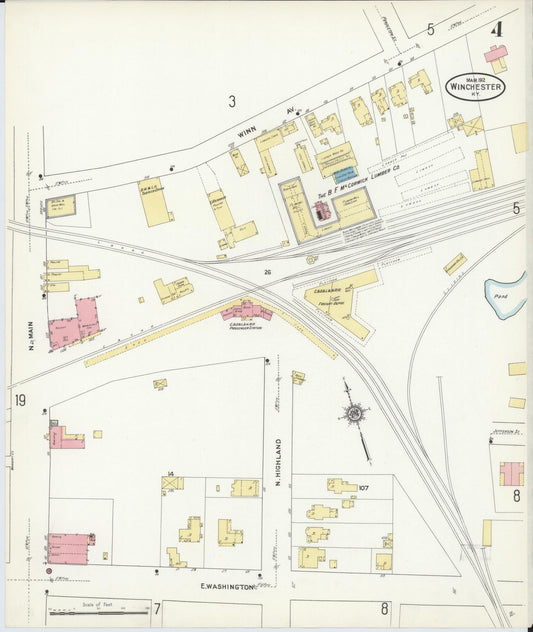 Sanborn Fire Insurance Map from Winchester, Clark County, Kentucky (1912), Sheet #0004 - Historic Sanborn Fire Insurance Map Print, vintage old map wall art, antique decor, genealogy gift, Kentucky Kentucky map
