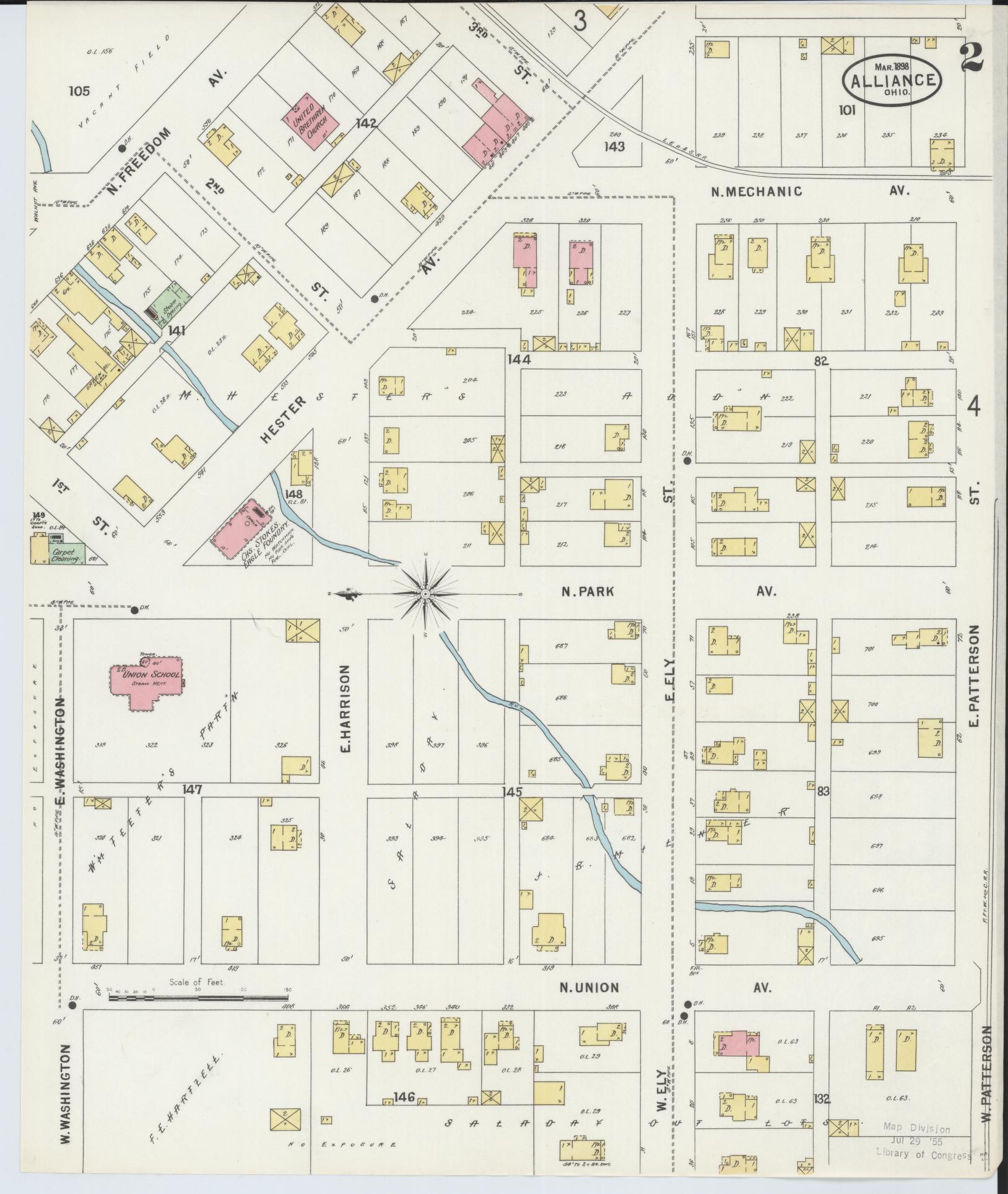 Sanborn Fire Insurance Map from Alliance, Stark County, Ohio (1898), Sheet #0002 - Historic Sanborn Fire Insurance Map Print, vintage old map wall art, antique decor, genealogy gift, Ohio Ohio map