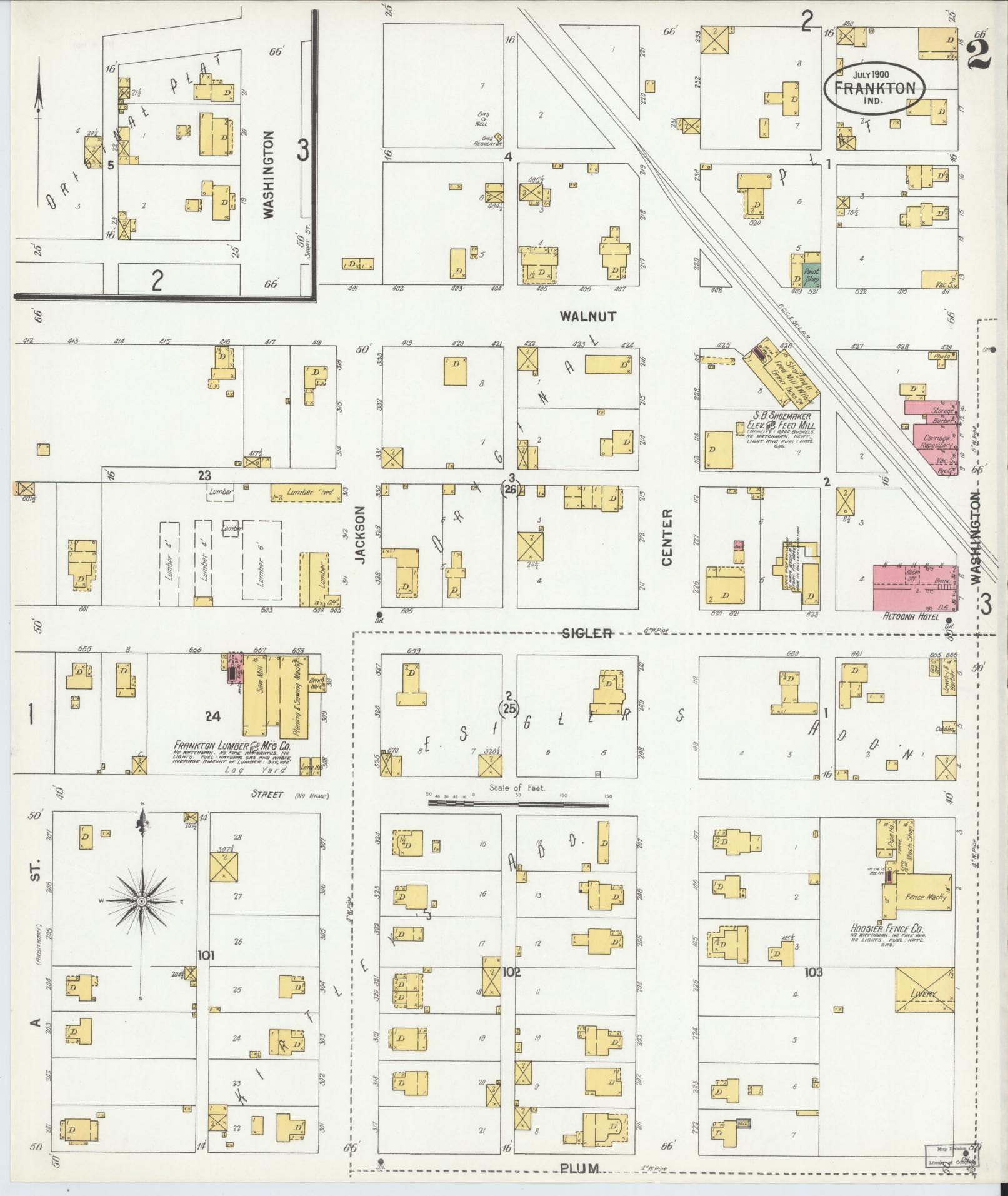 Sanborn Fire Insurance Map from Frankton, Madison County, Indiana (1900), Sheet #0002 - Historic Sanborn Fire Insurance Map Print, vintage old map wall art, antique decor, genealogy gift, Indiana Indiana map