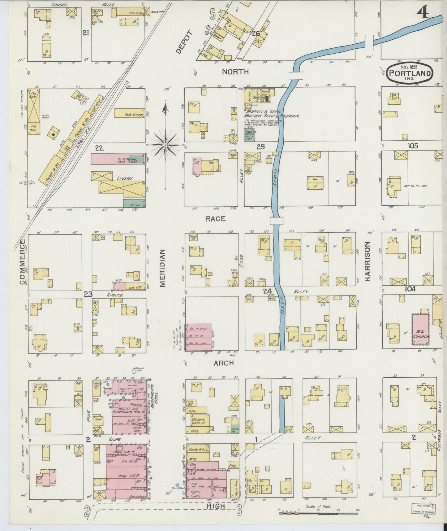Sanborn Fire Insurance Map from Portland, Jay County, Indiana (1892), Sheet #0004 - Complete Map Set gallery image, historic Sanborn map, vintage wall art, Indiana Indiana