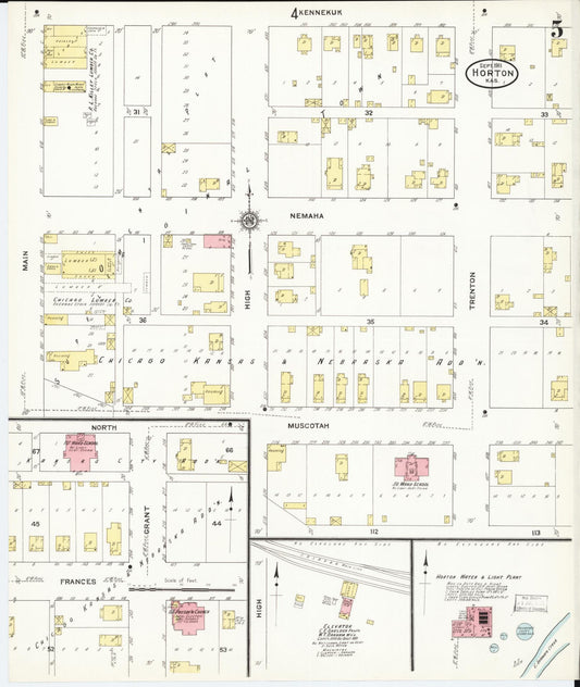Sanborn Fire Insurance Map from Horton, Brown County, Kansas (1911), Sheet #0005 - Historic Sanborn Fire Insurance Map Print, vintage old map wall art, antique decor, genealogy gift, Kansas Kansas map