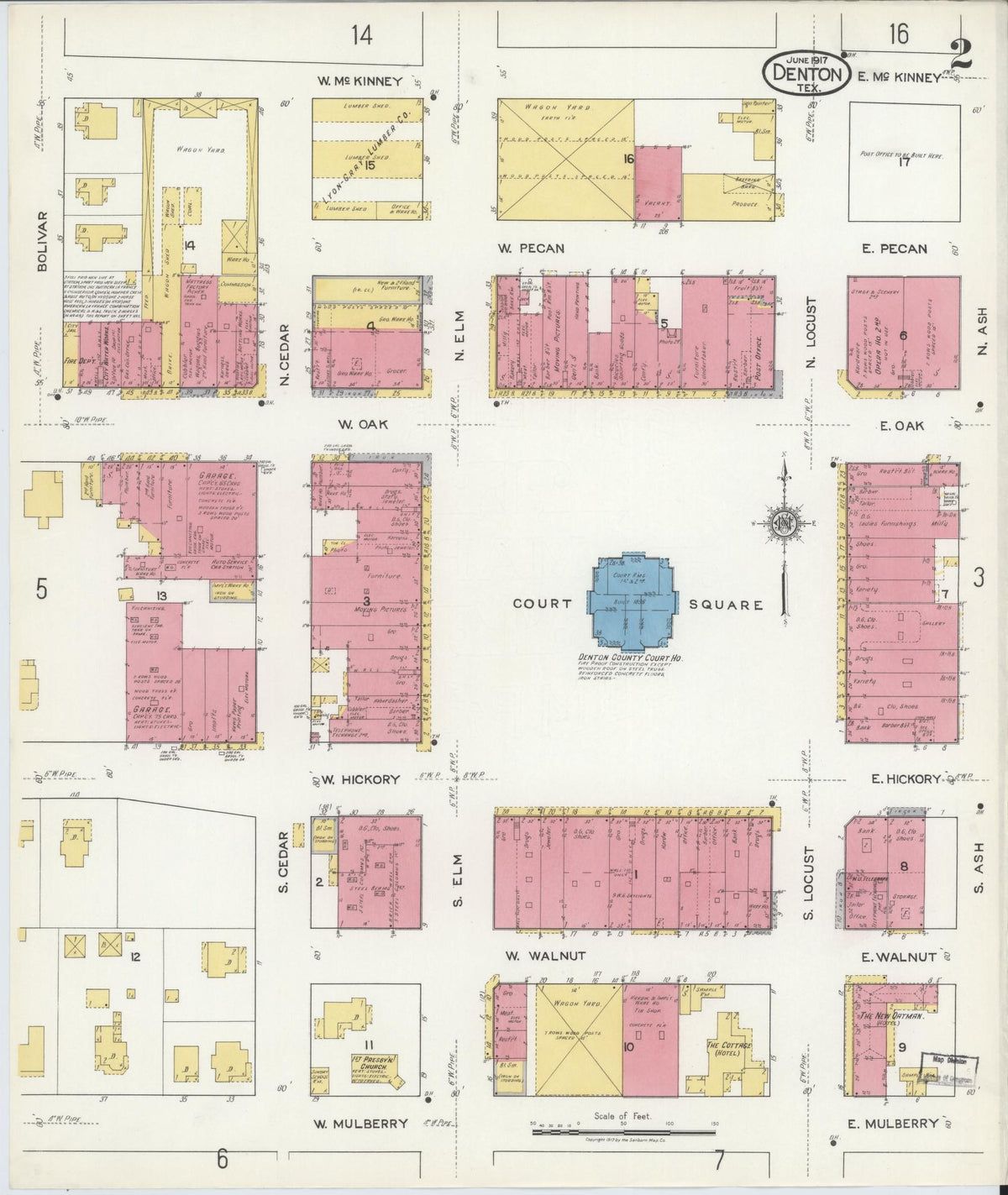 Sanborn Fire Insurance Map from Denton, Denton County, Texas (1917), Sheet #0002 - Complete Map Set gallery image, historic Sanborn map, vintage wall art, Texas Texas