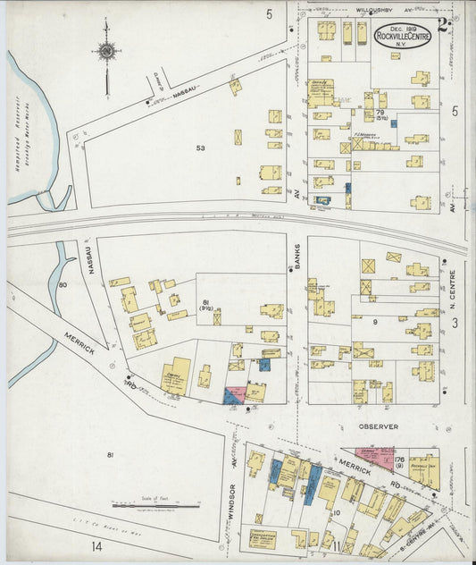 Sanborn Fire Insurance Map from Rockville Centre, Nassau County, New York (1919), Sheet #0002 - Historic Sanborn Fire Insurance Map Print, vintage old map wall art, antique decor, genealogy gift, New York New York map