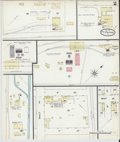 Sanborn Fire Insurance Map from Fort Payne, Dekalb County, Alabama (1891), Sheet #0002 - Complete Map Set gallery image, historic Sanborn map, vintage wall art, Alabama Alabama