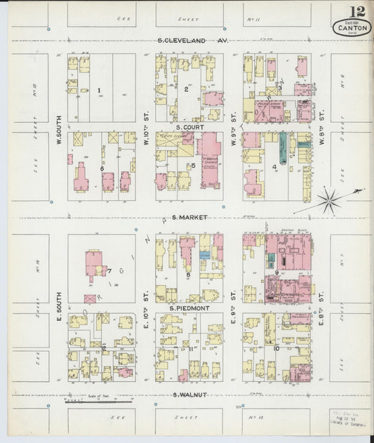 Sanborn Fire Insurance Map from Canton, Stark County, Ohio (1891), Sheet #0012 - Historic Sanborn Fire Insurance Map Print, vintage old map wall art, antique decor, genealogy gift, Ohio Ohio map