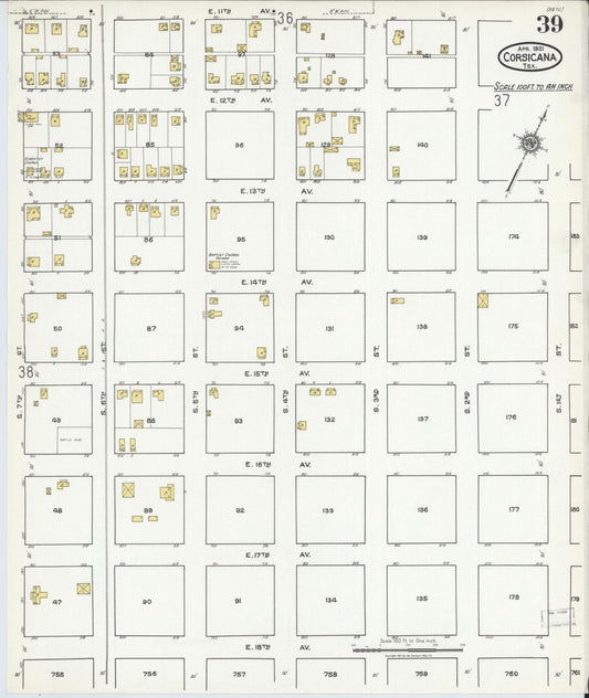 Sanborn Fire Insurance Map from Corsicana, Navarro County, Texas (1921), Sheet #0039 - Historic Sanborn Fire Insurance Map Print, vintage old map wall art, antique decor, genealogy gift, Texas Texas map