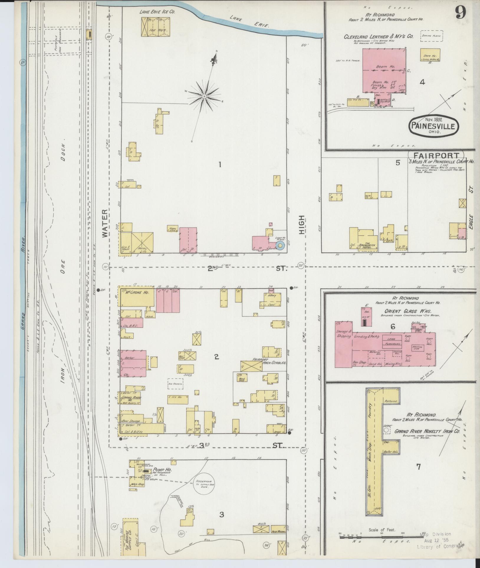 Sanborn Fire Insurance Map from Painesville, Lake County, Ohio (1892), Sheet #0009 - Complete Map Set gallery image, historic Sanborn map, vintage wall art, Ohio Ohio