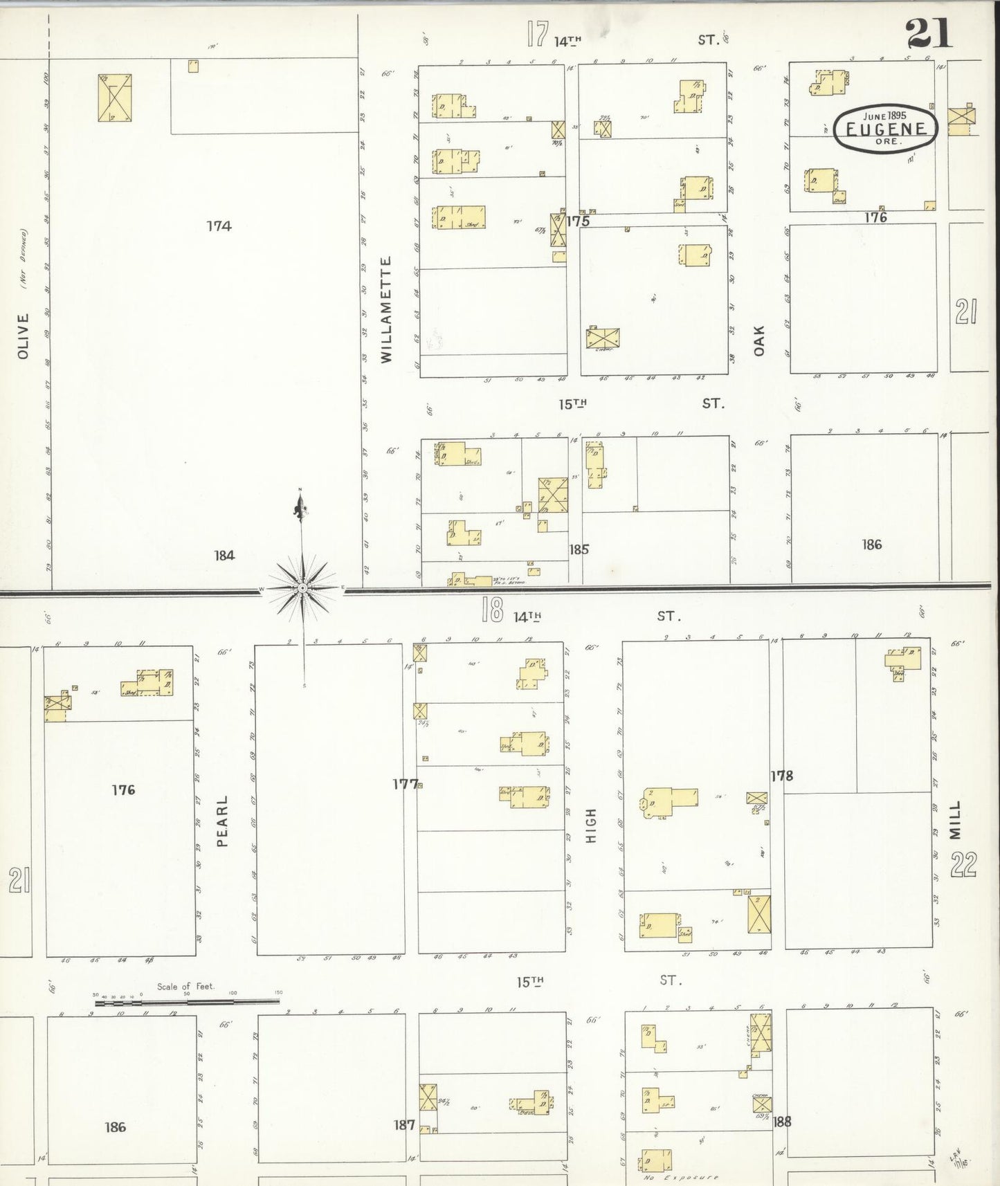 Sanborn Fire Insurance Map from Eugene, Lane County, Oregon (1896), Sheet #0021 - Complete Map Set gallery image, historic Sanborn map, vintage wall art, Oregon Oregon