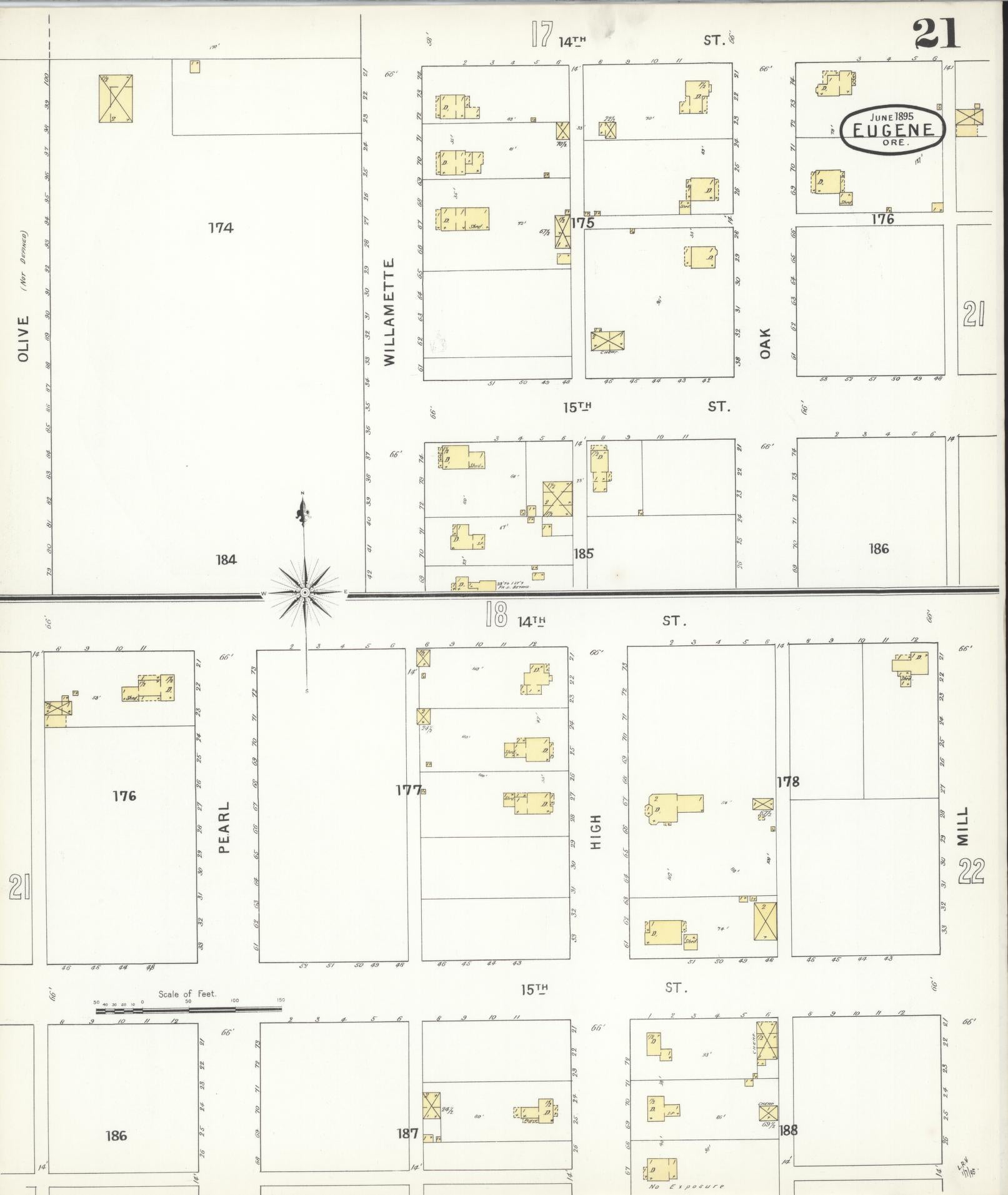 Sanborn Fire Insurance Map from Eugene, Lane County, Oregon (1896), Sheet #0021 - Complete Map Set gallery image, historic Sanborn map, vintage wall art, Oregon Oregon