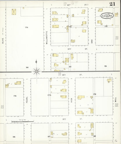 Sanborn Fire Insurance Map from Eugene, Lane County, Oregon (1896), Sheet #0021 - Complete Map Set gallery image, historic Sanborn map, vintage wall art, Oregon Oregon