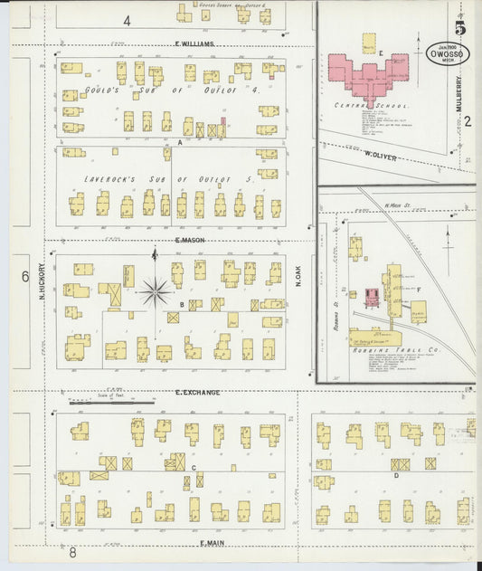 Sanborn Fire Insurance Map from Owosso, Shiawassee County, Michigan (1900), Sheet #0005 - Historic Sanborn Fire Insurance Map Print, vintage old map wall art, antique decor, genealogy gift, Michigan Michigan map