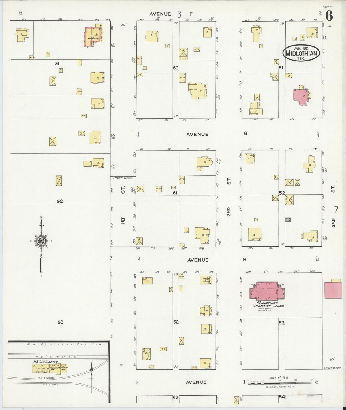 Sanborn Fire Insurance Map from Midlothian, Ellis County, Texas (1921), Sheet #0006 - Complete Map Set gallery image, historic Sanborn map, vintage wall art, Texas Texas