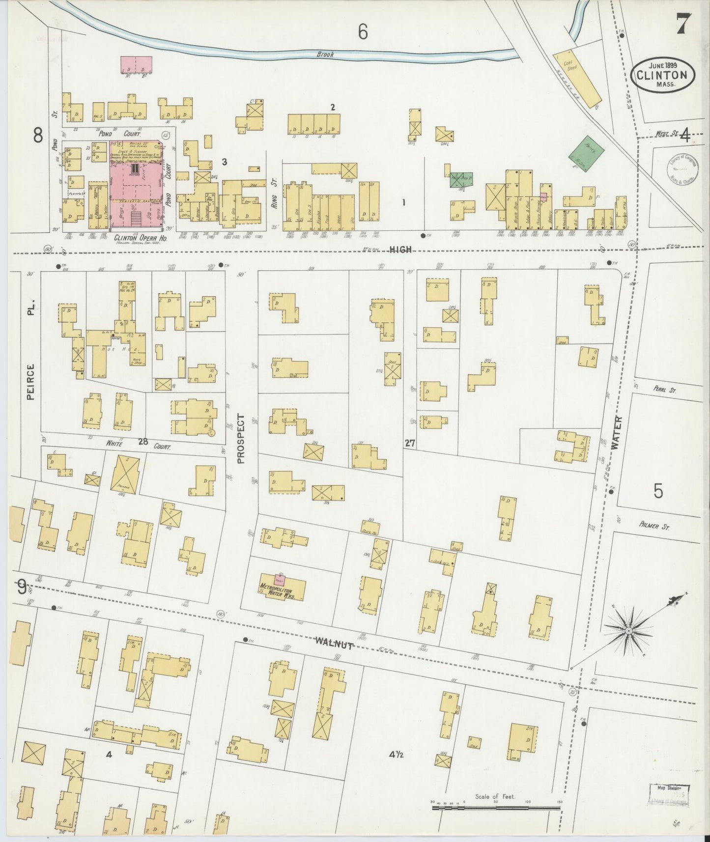 Sanborn Fire Insurance Map from Clinton, Worcester County, Massachusetts (1899), Sheet #0007 - Historic Sanborn Fire Insurance Map Print, vintage old map wall art, antique decor, genealogy gift, Massachusetts Massachusetts map