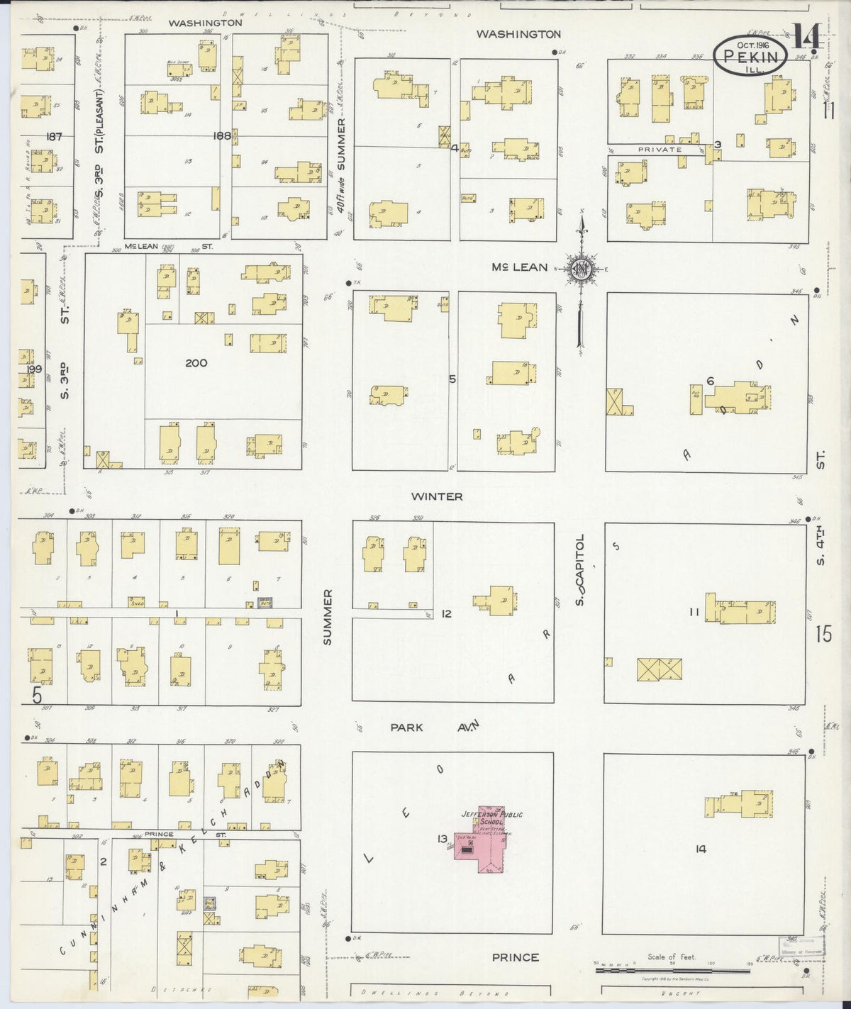 Sanborn Fire Insurance Map from Pekin, Tazewell County, Illinois (1916), Sheet #0014 - Complete Map Set gallery image, historic Sanborn map, vintage wall art, Illinois Illinois