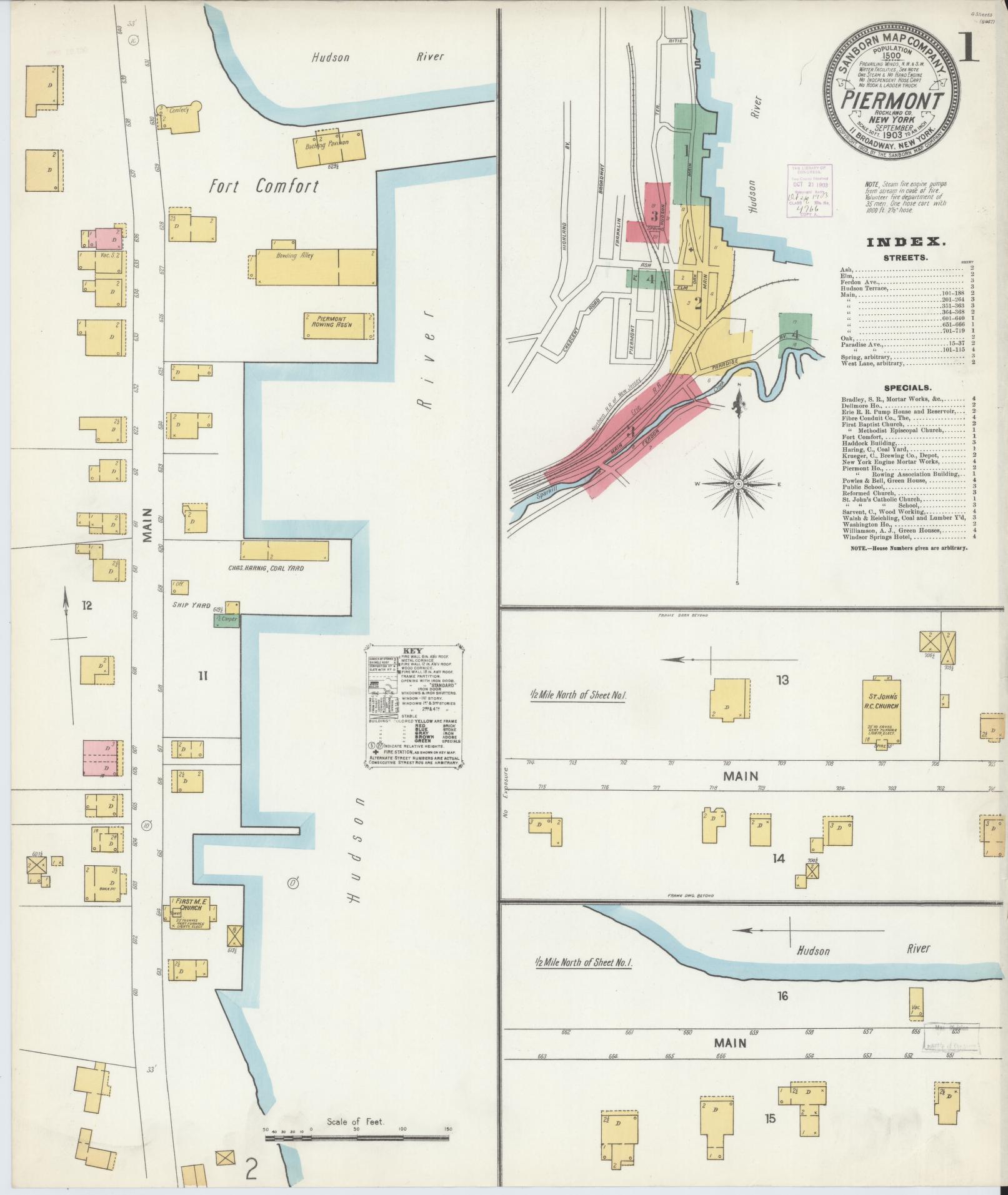 Sanborn Fire Insurance Map from Piermont, Rockland County, New York (1903), Sheet #0001 - Historic Sanborn Fire Insurance Map Print, vintage old map wall art, antique decor, genealogy gift, New York New York map