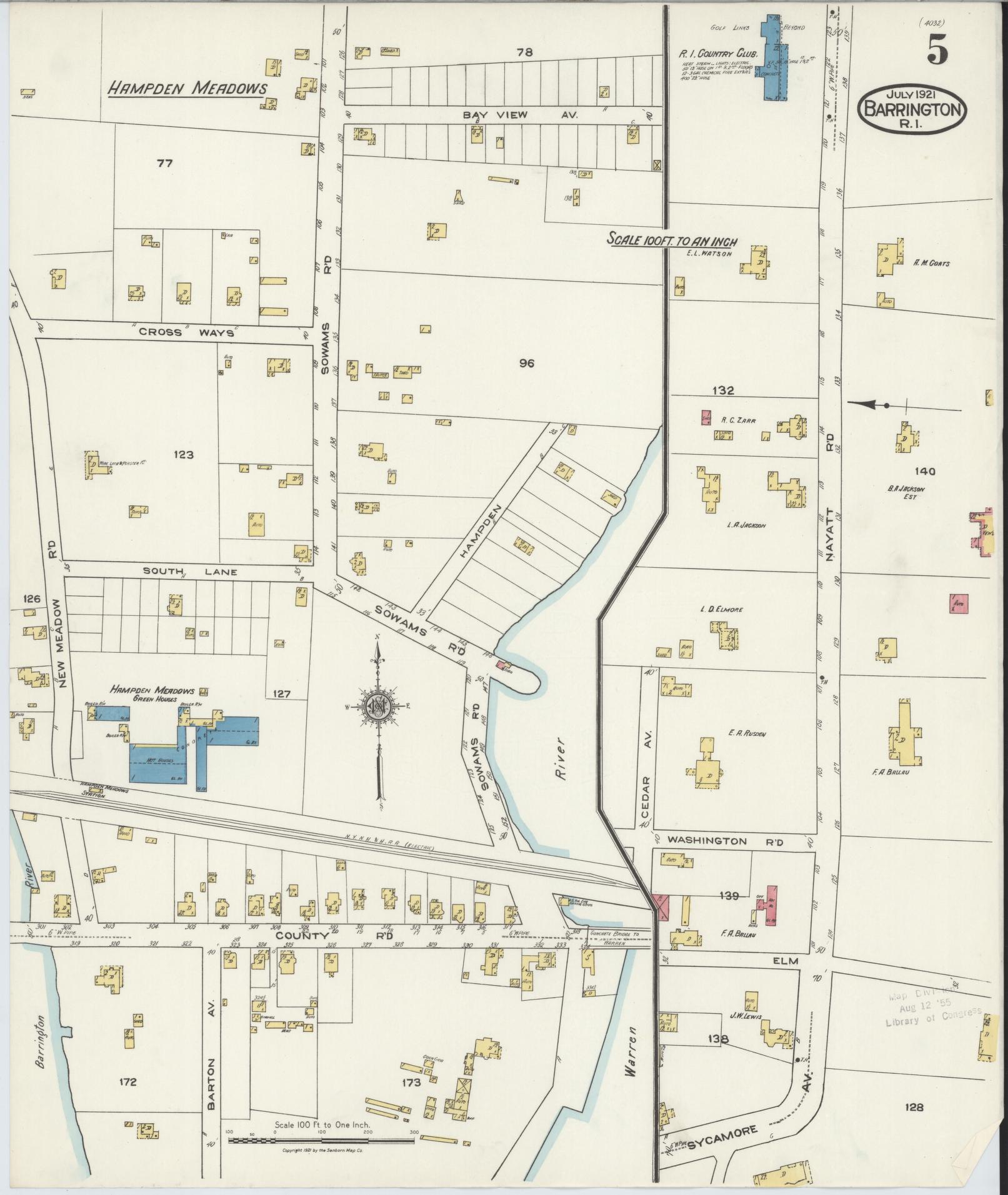 Sanborn Fire Insurance Map from Barrington, Bristol County, Rhode Island (1921), Sheet #0005 - Complete Map Set gallery image, historic Sanborn map, vintage wall art, Rhode Island Rhode Island