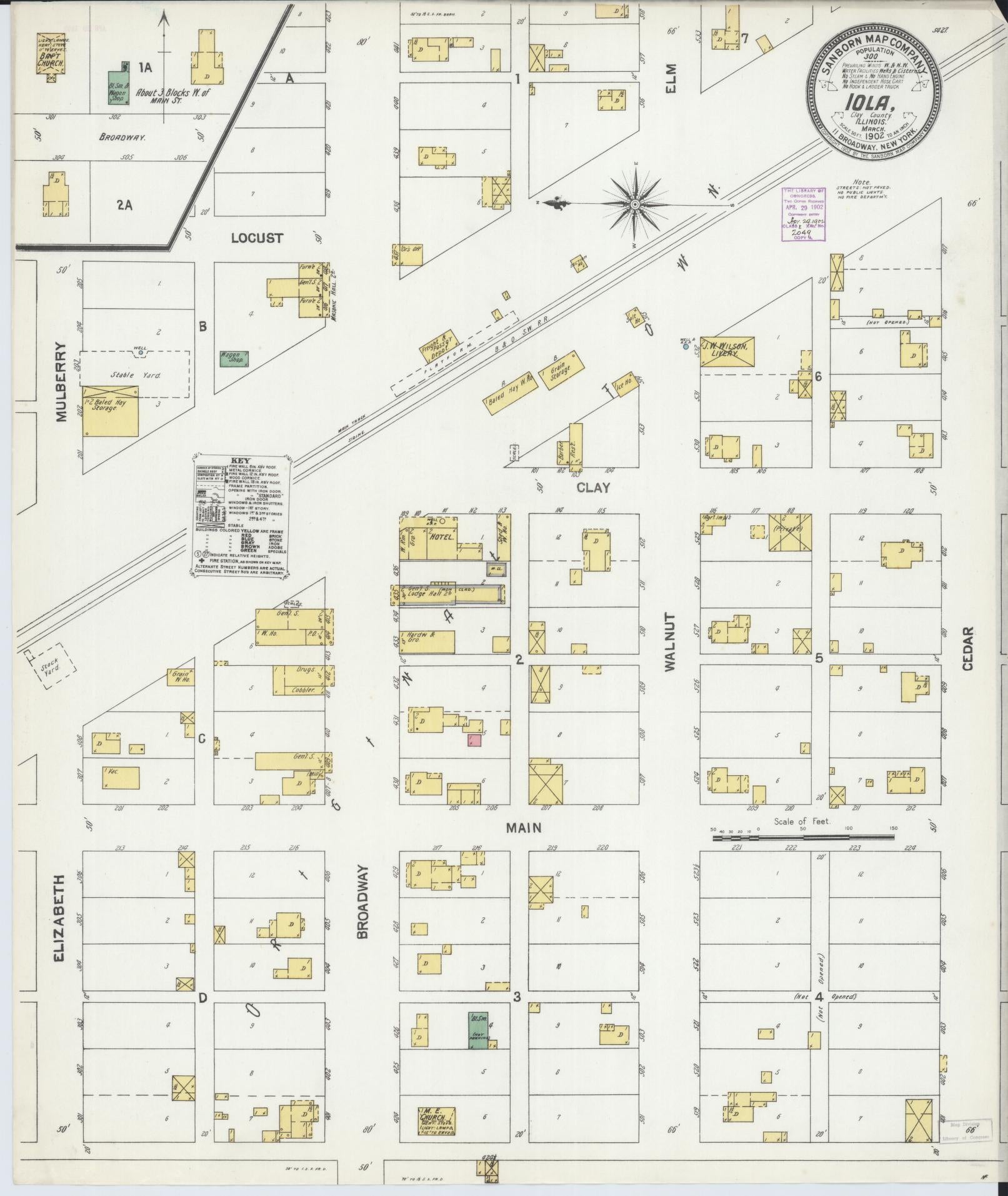 Sanborn Fire Insurance Map from Iola, Clay County, Illinois (1902), Sheet #0001 - Historic Sanborn Fire Insurance Map Print, vintage old map wall art, antique decor, genealogy gift, Illinois Illinois map