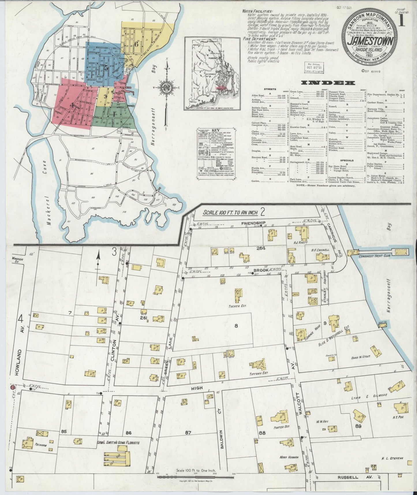 Sanborn Fire Insurance Map from Jamestown, Newport County, Rhode Island. (1921) – Historic Sanborn Fire Insurance Map Print