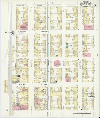 Sanborn Fire Insurance Map from Mahanoy City, Schuylkill County, Pennsylvania (1907), Sheet #0005 - Historic Sanborn Fire Insurance Map Print, vintage old map wall art, antique decor, genealogy gift, Pennsylvania Pennsylvania map